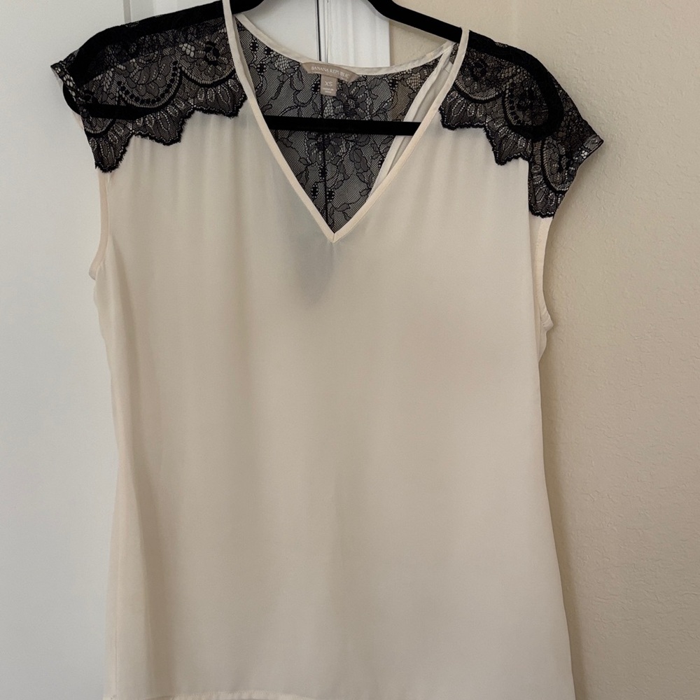 Banana Republic Cream Top with Black Lace Detail